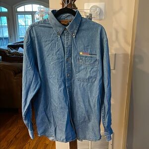 Vintage Harriton Men's Blue Denim Shirt
